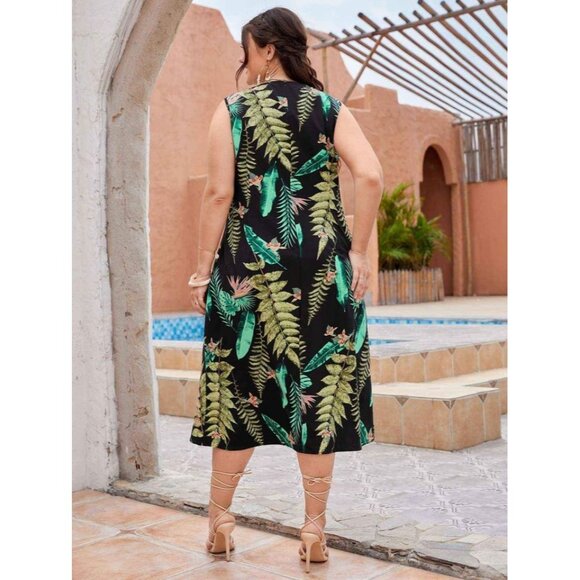 SHEIN curve 4XL Plus Tropical Print Twist Front Dress - Picture 9 of 10